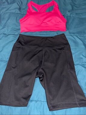 RBX Dark Pink Sports Bra-XL w/ V A Core - Black Bike Shorts -XL